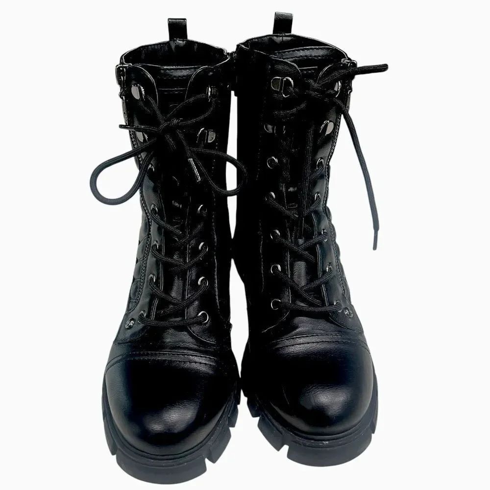 G Los Angeles Black Moto Combat Lace up Boots Sz 9.5